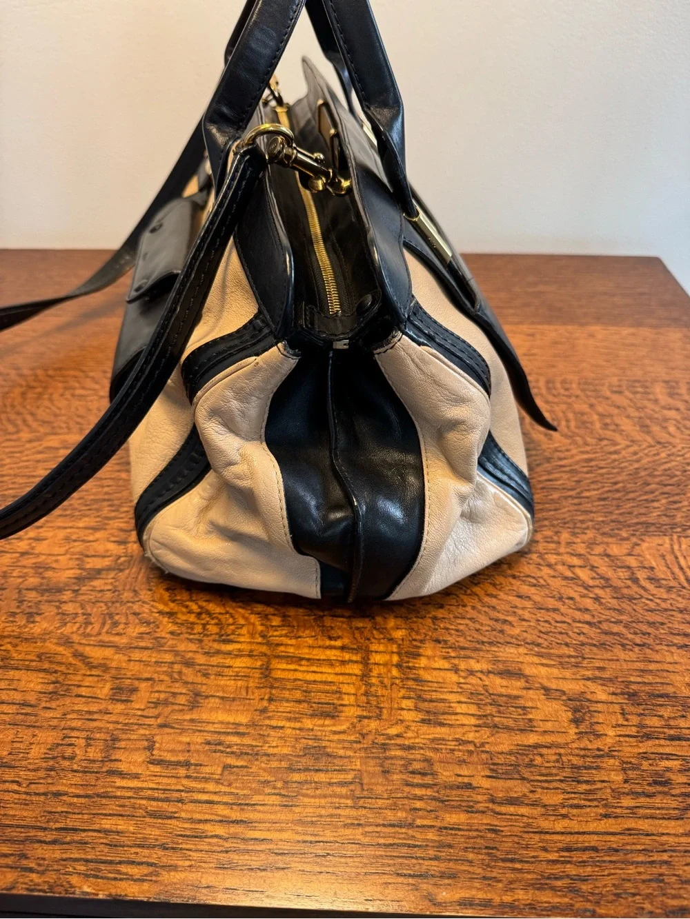 Chloe Alice Two-Tone Leather Satchel Bag with COA